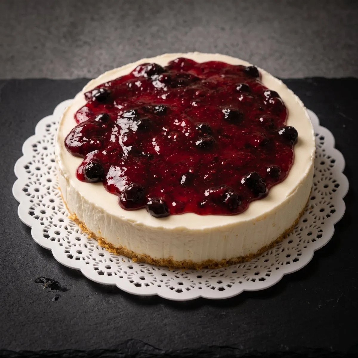 Cheesecake de Practitortas en Villa Carlos Paz, con pulpa de frutos del bosque arriba