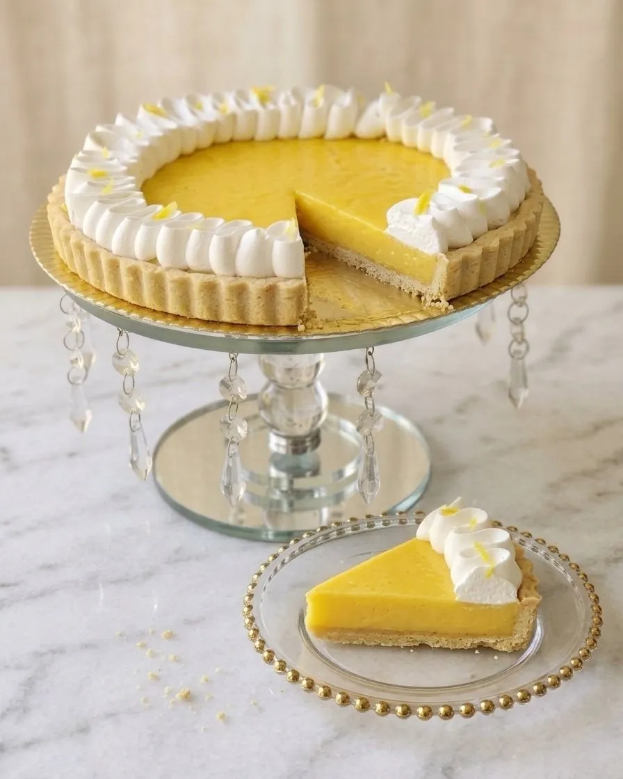 Porción de Key Pie cortada, con la masa de frola y el relleno de limón suave a la vista