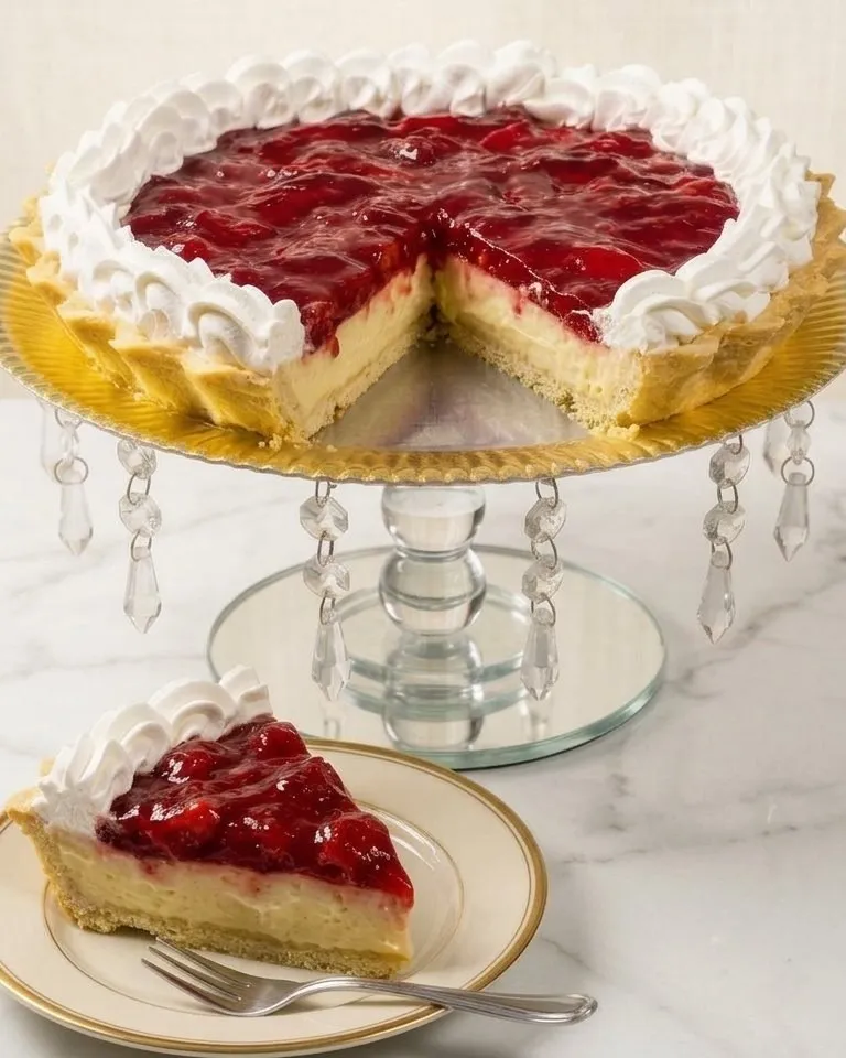 Porción de Tarta de Frutilla mostrando la masa de frola y la crema pastelera