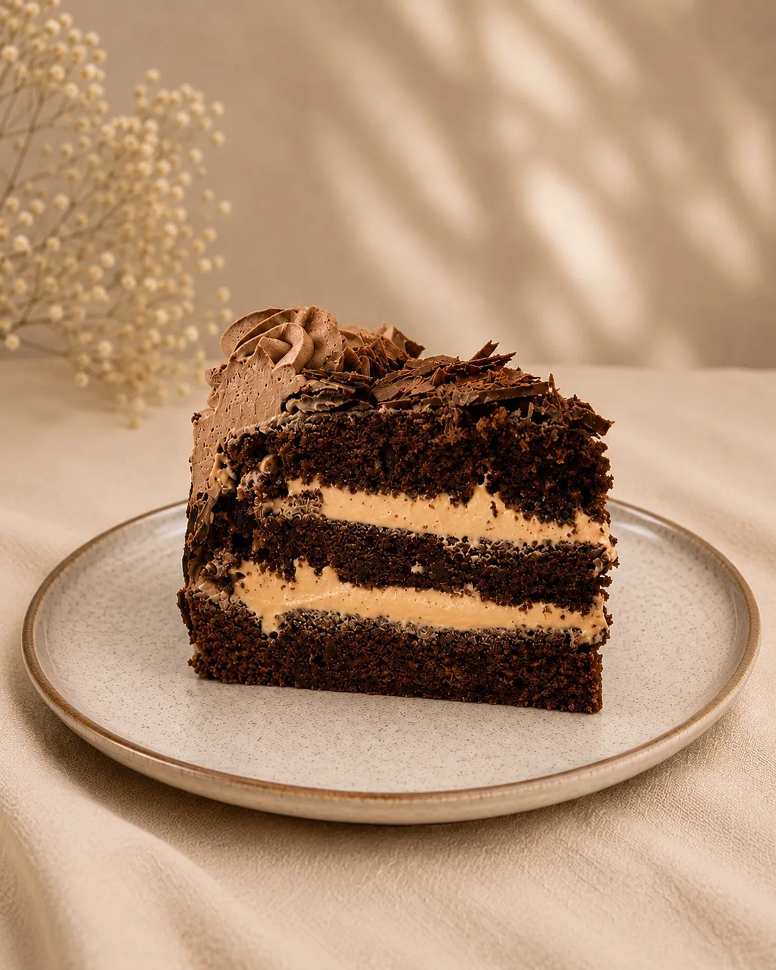 Porción de Torta Chocotorta mostrando las capas de crema de queso y dulce de leche