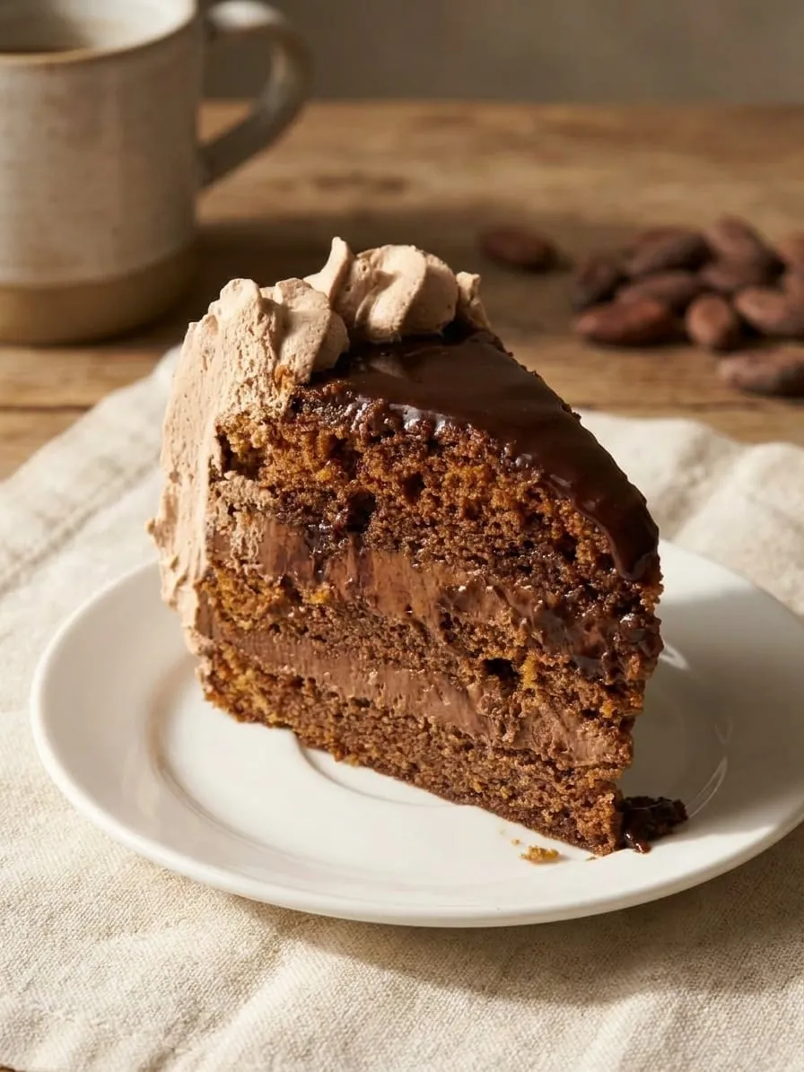 Porción de Torta Matilda mostrando las capas de bizcochuelo de chocolate y crema Bariloche